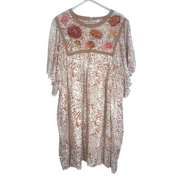 Chicsouls Animal Print Embroidered Floral Button Closure Mini Dress SZ 1X - Picture 1 of 11